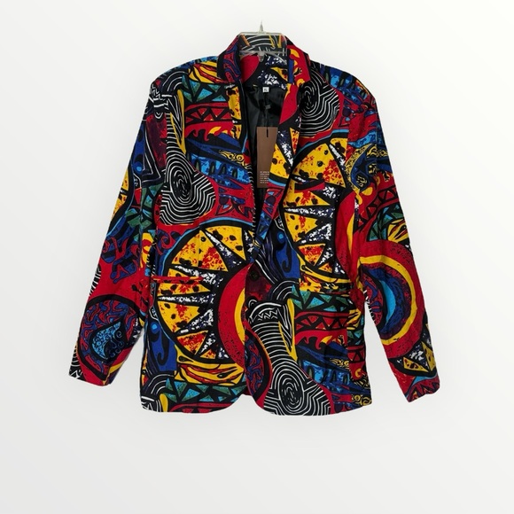 Catheive Men's XL One Button Jacket  Abstract All Over Print Party Mardi Gras - Picture 1 of 7